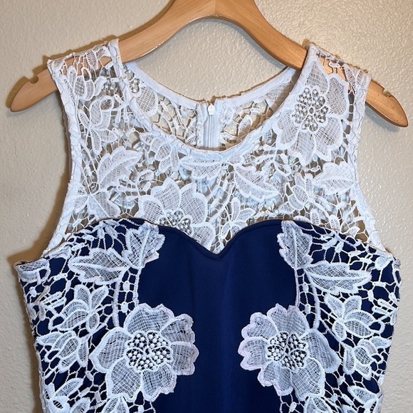 Venus Blue White Lace Sleeveless Dress - Picture 2 of 15